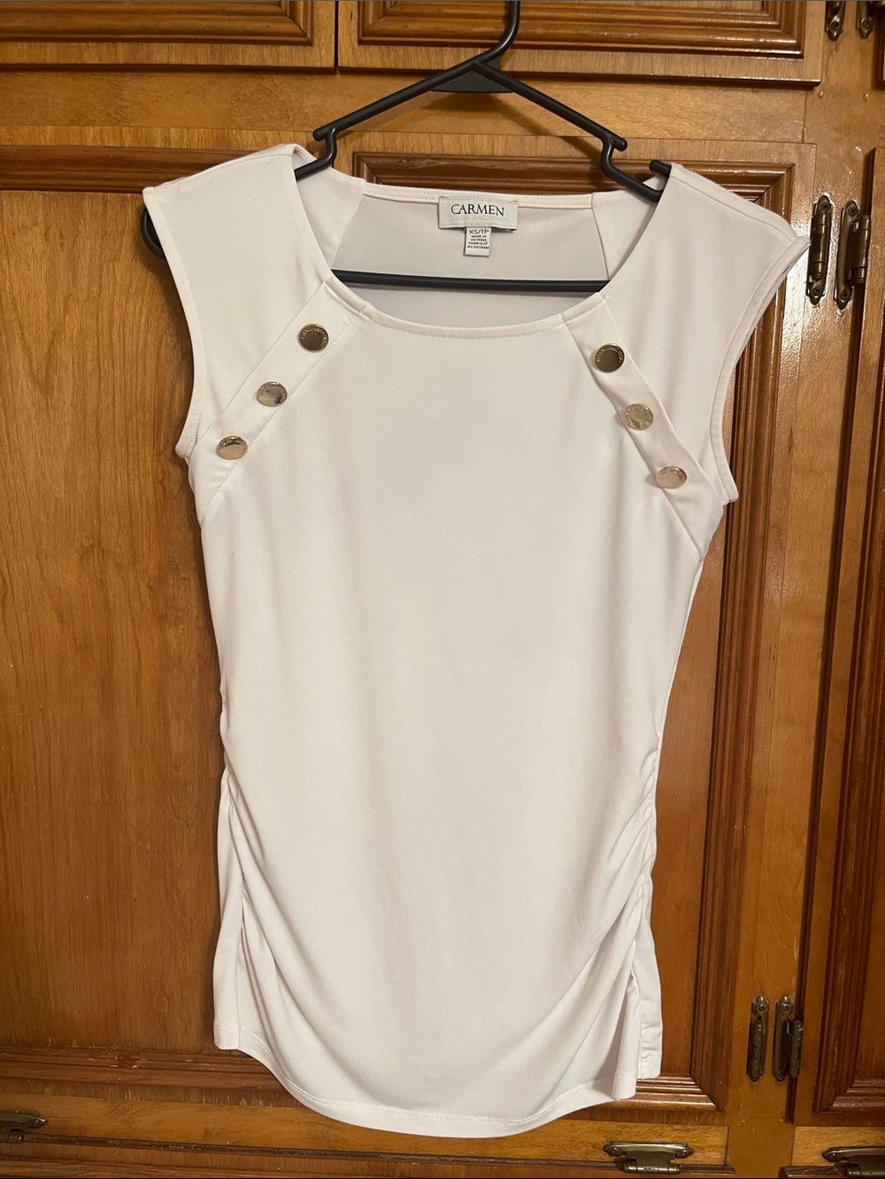 Carmen Sleeveless White Button Detail Women's Top Size XS